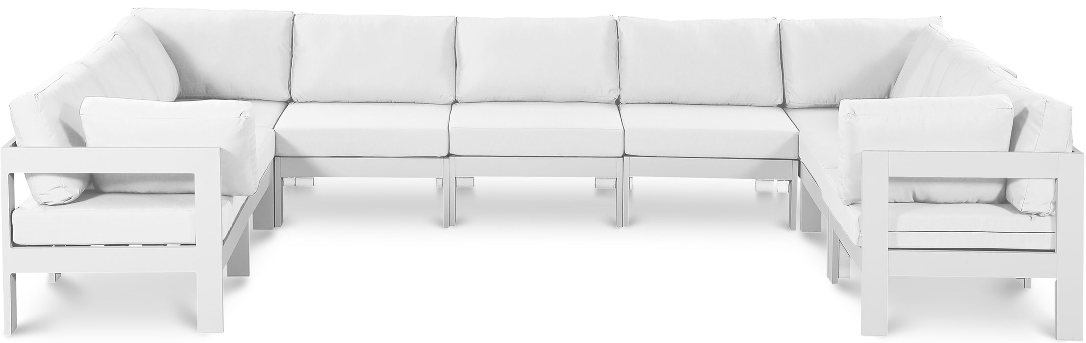 Meridian Furniture - Nizuc 150" Water Resistant Fabric Upholstered Outdoor Patio 9 Piece Modular Sectional - 375White-Sec9C - GreatFurnitureDeal