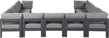 Meridian Furniture - Nizuc 150" Water Resistant Fabric Upholstered Outdoor Patio 11 Piece Modular Sectional - 376Grey-Sec11A - GreatFurnitureDeal