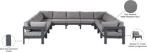 Meridian Furniture - Nizuc 150" Water Resistant Fabric Upholstered Outdoor Patio 11 Piece Modular Sectional - 376Grey-Sec11A - GreatFurnitureDeal