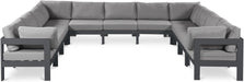 Meridian Furniture - Nizuc 150" Water Resistant Fabric Upholstered Outdoor Patio 11 Piece Modular Sectional - 376Grey-Sec11A - GreatFurnitureDeal