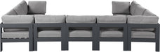 Meridian Furniture - Nizuc 150" Water Resistant Fabric Upholstered Outdoor Patio 9 Piece Modular Sectional - 376Grey-Sec9C - GreatFurnitureDeal