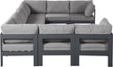 Meridian Furniture - Nizuc 150" Water Resistant Fabric Upholstered Outdoor Patio 9 Piece Modular Sectional - 376Grey-Sec9C - GreatFurnitureDeal