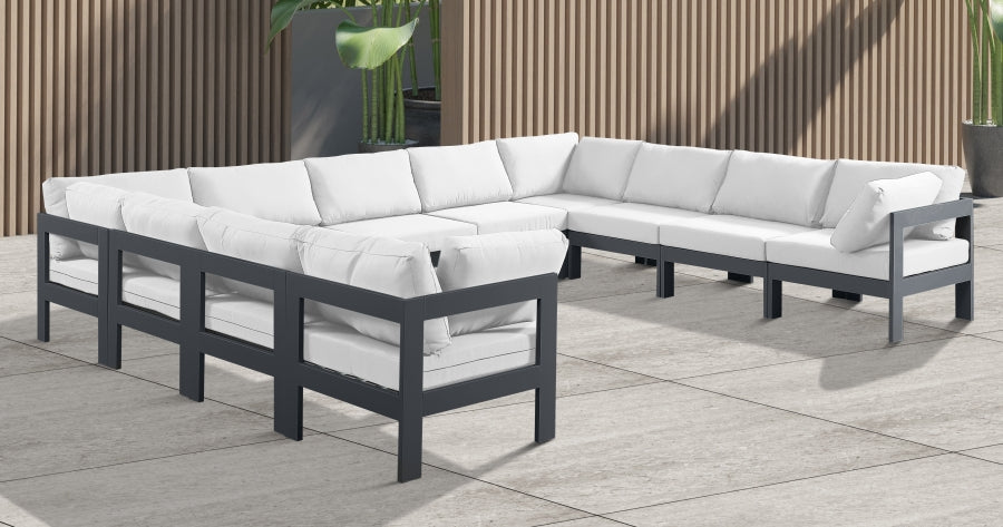 Meridian Furniture - Nizuc 150" Water Resistant Fabric Upholstered Outdoor Patio 11 Piece Modular Sectional - 376White-Sec11A - GreatFurnitureDeal