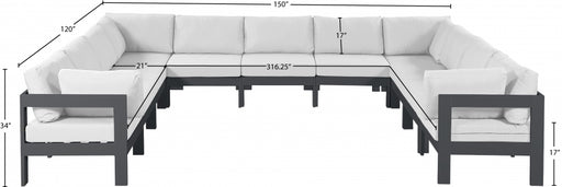 Meridian Furniture - Nizuc 150" Water Resistant Fabric Upholstered Outdoor Patio 11 Piece Modular Sectional - 376White-Sec11A - GreatFurnitureDeal