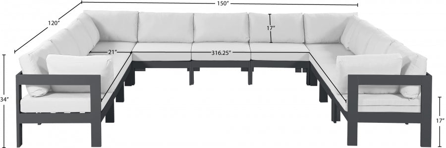 Meridian Furniture - Nizuc 150" Water Resistant Fabric Upholstered Outdoor Patio 11 Piece Modular Sectional - 376White-Sec11A - GreatFurnitureDeal