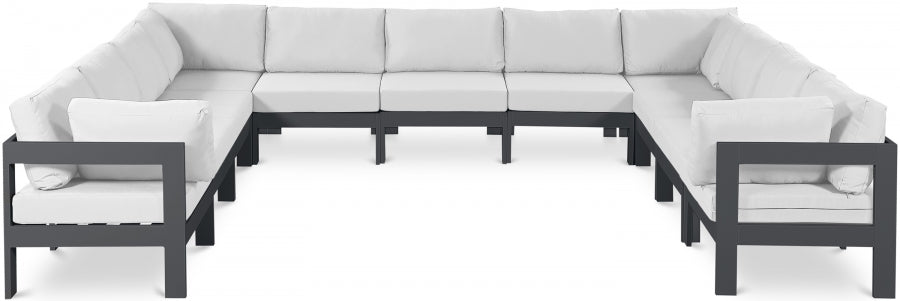 Meridian Furniture - Nizuc 150" Water Resistant Fabric Upholstered Outdoor Patio 11 Piece Modular Sectional - 376White-Sec11A - GreatFurnitureDeal