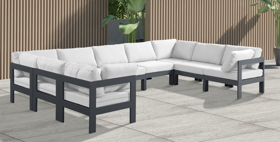 Meridian Furniture - Nizuc 150" Water Resistant Fabric Upholstered Outdoor Patio 9 Piece Modular Sectional - 376White-Sec9C - GreatFurnitureDeal