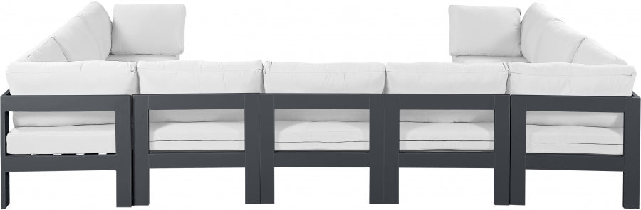 Meridian Furniture - Nizuc 150" Water Resistant Fabric Upholstered Outdoor Patio 9 Piece Modular Sectional - 376White-Sec9C - GreatFurnitureDeal