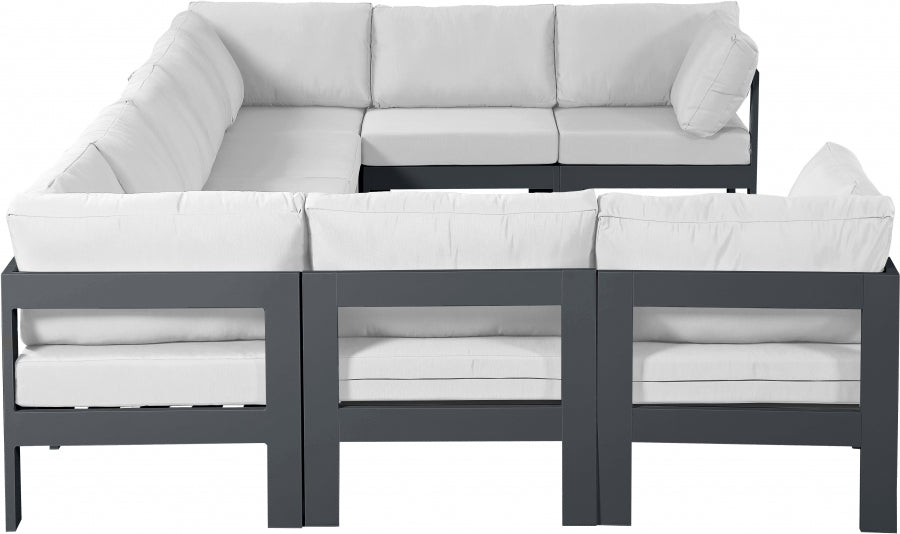 Meridian Furniture - Nizuc 150" Water Resistant Fabric Upholstered Outdoor Patio 9 Piece Modular Sectional - 376White-Sec9C - GreatFurnitureDeal