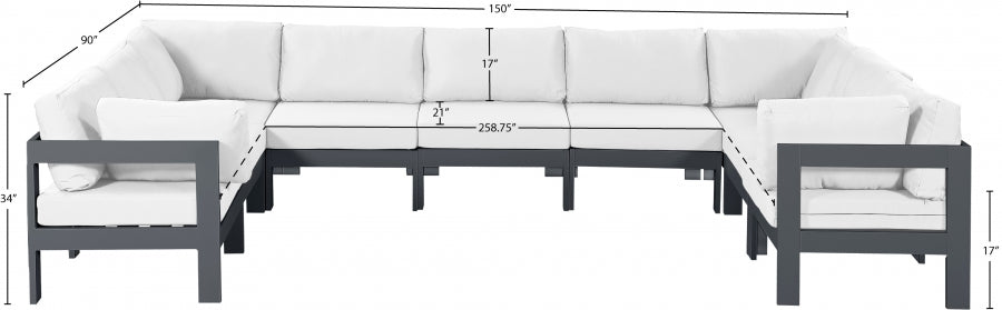Meridian Furniture - Nizuc 150" Water Resistant Fabric Upholstered Outdoor Patio 9 Piece Modular Sectional - 376White-Sec9C - GreatFurnitureDeal
