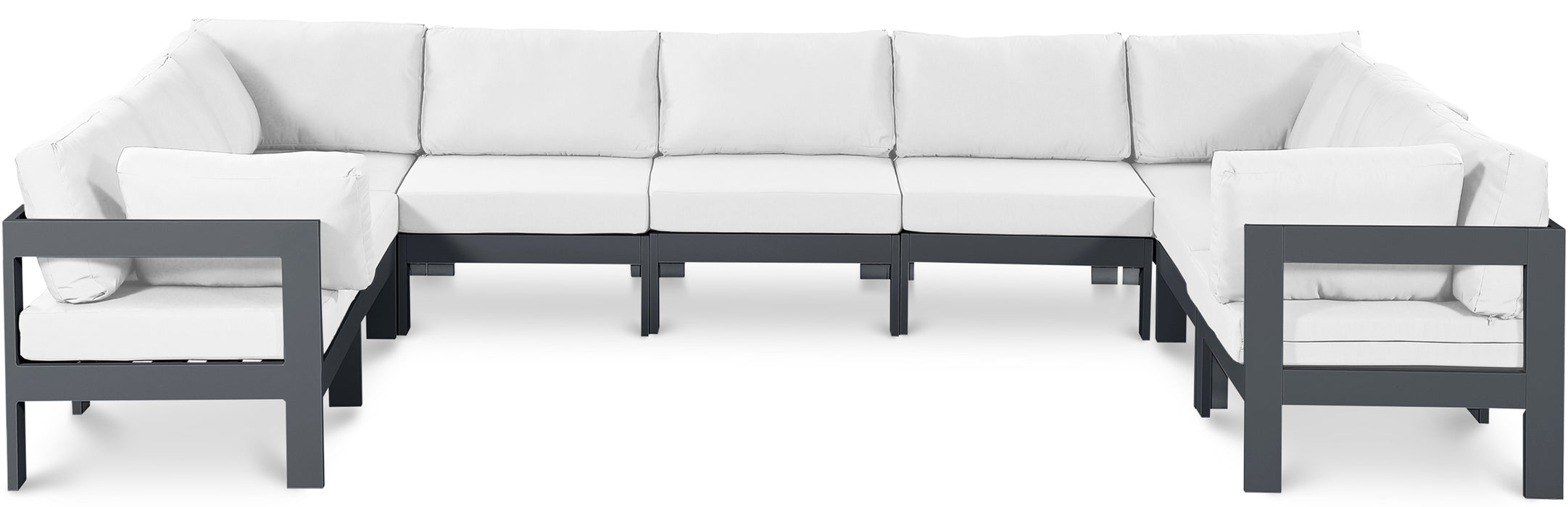 Meridian Furniture - Nizuc 150" Water Resistant Fabric Upholstered Outdoor Patio 9 Piece Modular Sectional - 376White-Sec9C - GreatFurnitureDeal