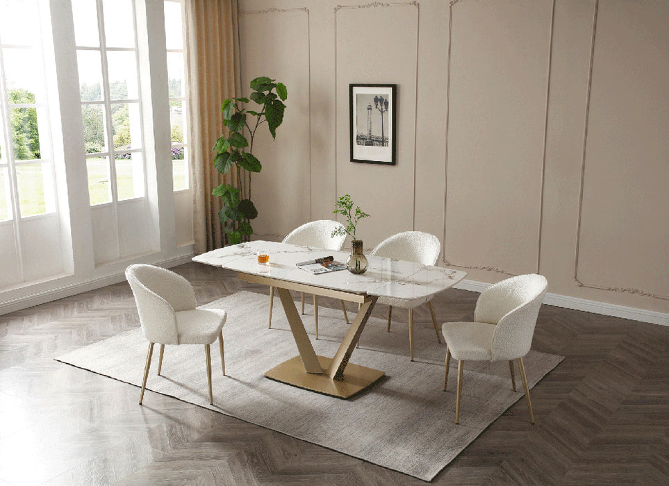 ESF Furniture - 109 Dining Table Two 12'' Extensions in Gloss Golden Champagne - 109TABLEGOLDEN