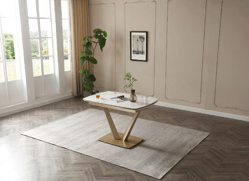 ESF Furniture - 109 - 5 Piece Dining Table Set in Gloss Golden - 109TABLEGOLDEN-5SET - GreatFurnitureDeal