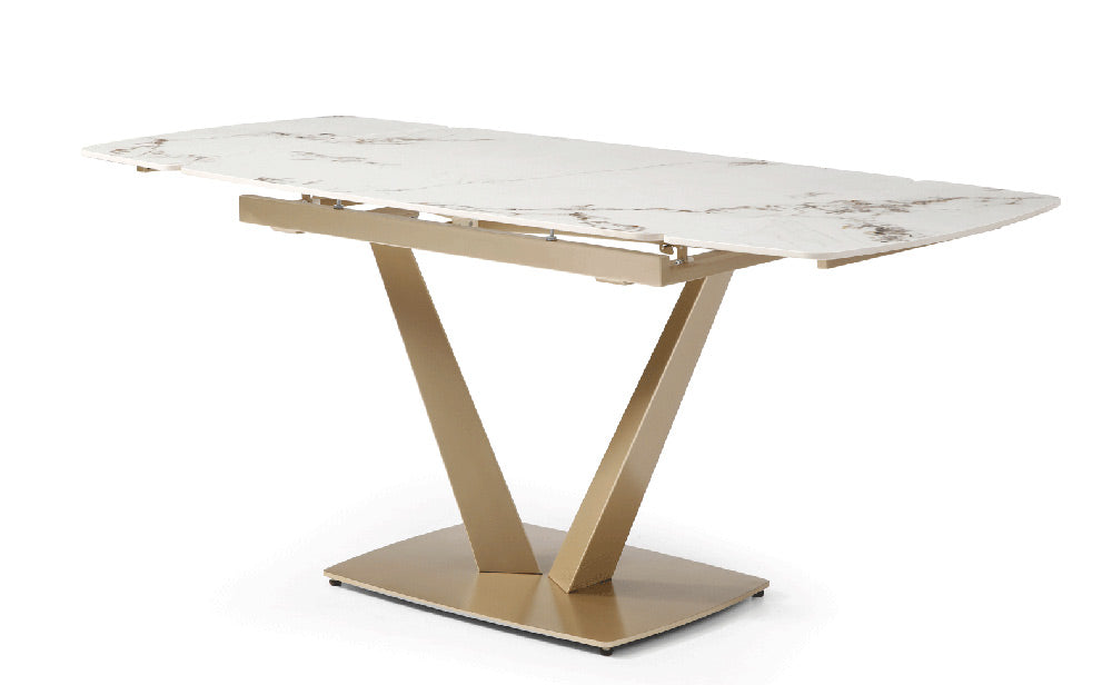 ESF Furniture - 109 - 7 Piece Dining Table Set in Gloss Golden - 109TABLEGOLDEN-7SET - GreatFurnitureDeal