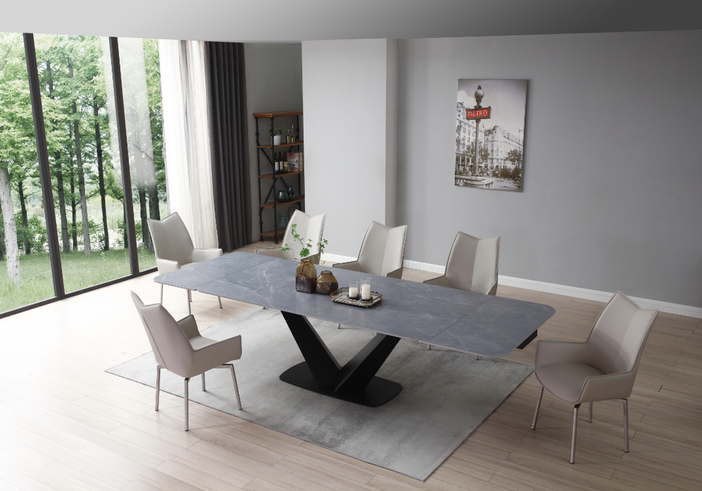 ESF Furniture - 9436 - 7 Piece Dining Table Set in Light Grey - 9436TABLE-1218CHAIRGREY-7SET