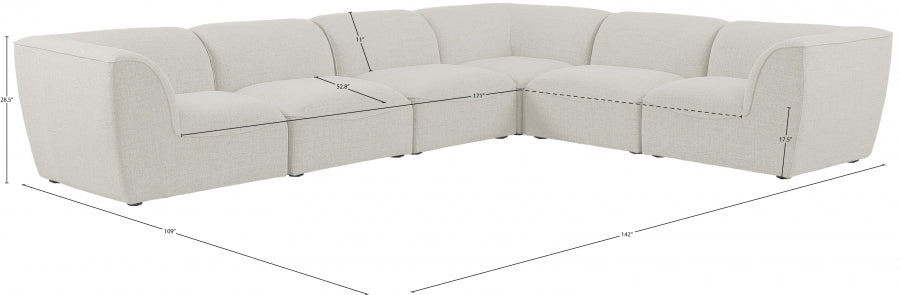 Meridian Furniture - Miramar 142" Linen Textured Fabric Upholstered 6 Piece Modular Sectional - 683Cream-Sec6B - GreatFurnitureDeal