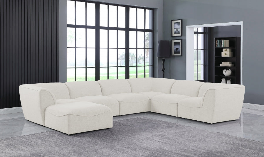 Meridian Furniture - Miramar 142" Linen Textured Fabric Upholstered 7 Piece Modular Sectional - 683Cream-Sec7A - GreatFurnitureDeal