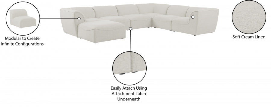 Meridian Furniture - Miramar 142" Linen Textured Fabric Upholstered 7 Piece Modular Sectional - 683Cream-Sec7A - GreatFurnitureDeal