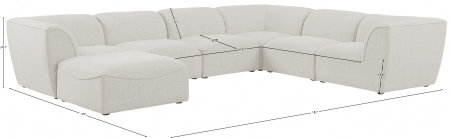 Meridian Furniture - Miramar 142" Linen Textured Fabric Upholstered 7 Piece Modular Sectional - 683Cream-Sec7A - GreatFurnitureDeal