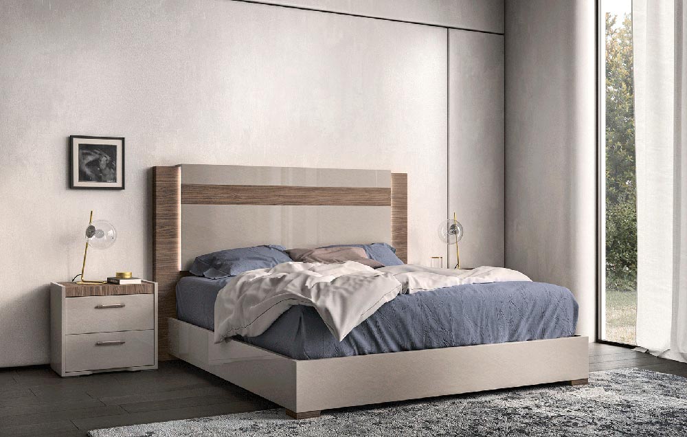 ESF Furniture - Nora 3 Piece Queen Size Bedroom Set w/ Light in Walnut - NORAQS-3SET