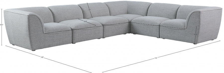 Meridian Furniture - Miramar 142" Linen Textured Fabric Upholstered 6 Piece Modular Sectional - 683Grey-Sec6B - GreatFurnitureDeal