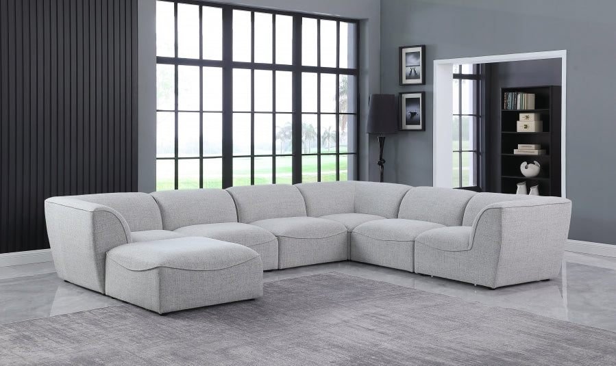 Meridian Furniture - Miramar 142" Linen Textured Fabric Upholstered 7 Piece Modular Sectional - 683Grey-Sec7A - GreatFurnitureDeal