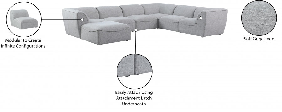 Meridian Furniture - Miramar 142" Linen Textured Fabric Upholstered 7 Piece Modular Sectional - 683Grey-Sec7A - GreatFurnitureDeal