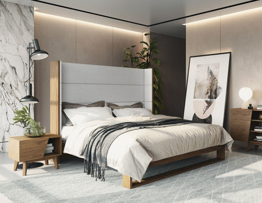 VIG Furniture - Modrest Heloise Contemporary Grey Fabric & Walnut Trim Eastern King Bed - VGBBMA1502-BED-EK - GreatFurnitureDeal