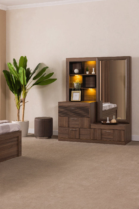 ESF Furniture - Lindo Dresser with Mirror w/led in Brown Tones - LINDODRESSERMIRROR - GreatFurnitureDeal