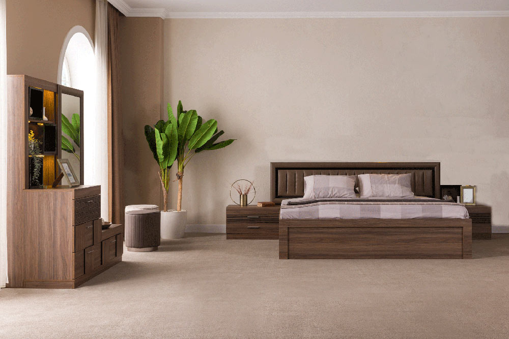 ESF Furniture - Lindo 5 Piece King Size Storage Bedroom Set w/led in Brown Tones - LINDOKS-5SET
