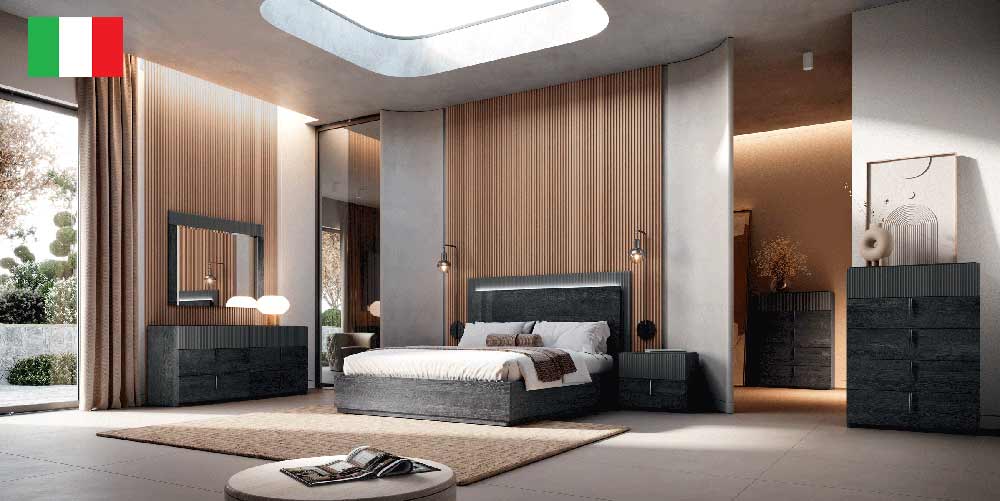ESF Furniture - Onyx King Size Bed w/Wooden Headboard in Metallic Matte - ONYXKS