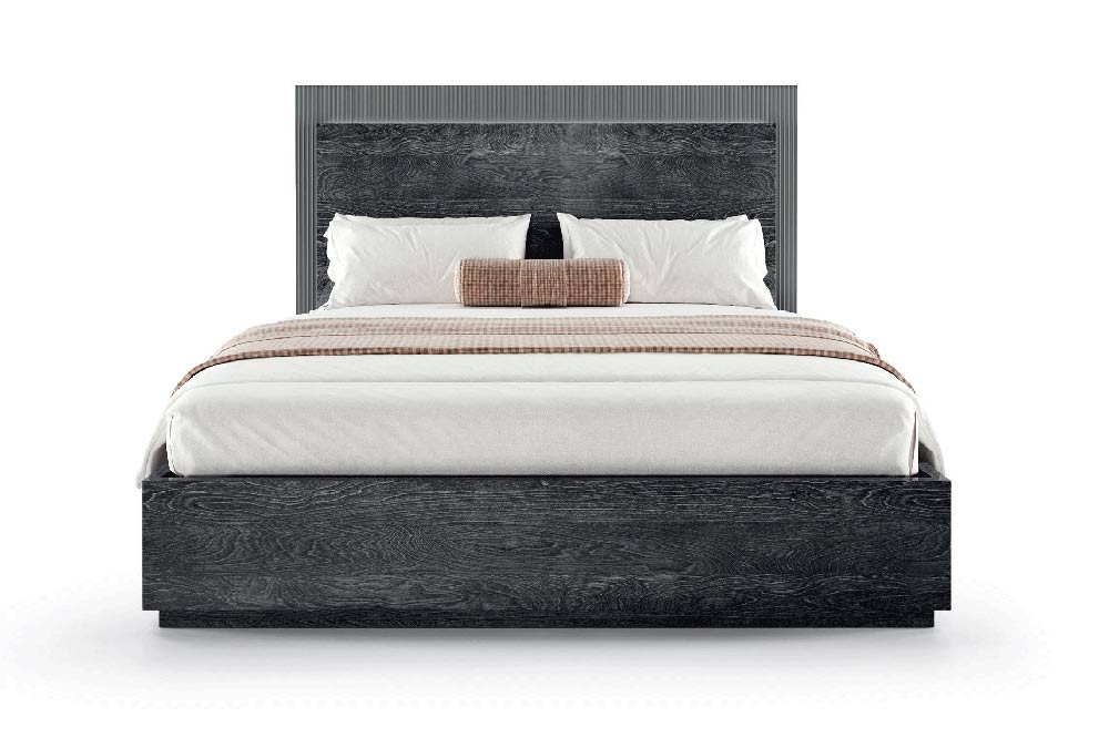 ESF Furniture - Onyx King Size Bed w/Wooden Headboard in Metallic Matte - ONYXKS