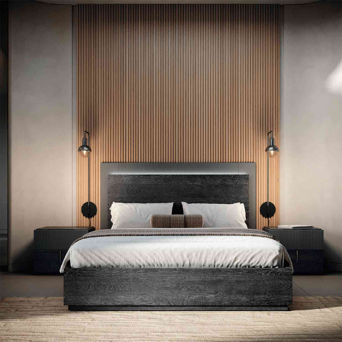 ESF Furniture - Onyx King Size Bed w/Wooden Headboard in Metallic Matte - ONYXKS - GreatFurnitureDeal