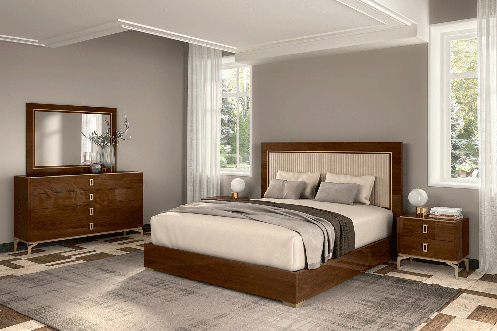 ESF Furniture - Eva Upholstered King Size Bed in Rich Tobacco Walnut - EVAKSBED - GreatFurnitureDeal