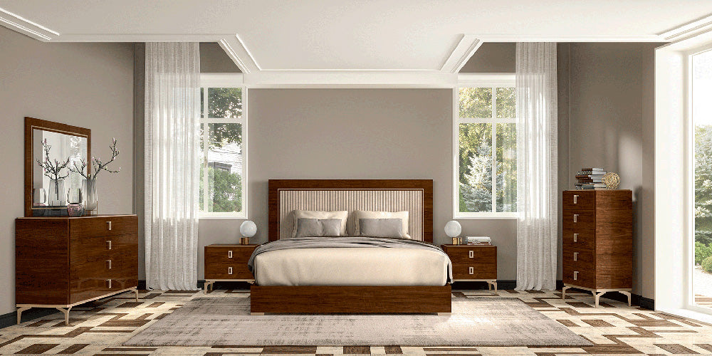 ESF Furniture - Eva 3 Piece Queen Bedroom Set in Rich Tobacco Walnut - EVAQSBED-3SET