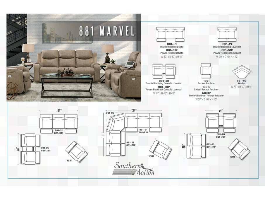 Southern Motion - Marvel Double Reclining Sofa in Fossil - 881-31 - GreatFurnitureDeal