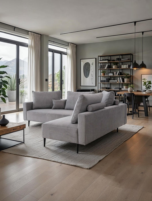 ESF Furniture - Redford Sectional with Moonap Wooden Top in Grey - REDFORD-GREY