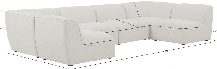Meridian Furniture - Miramar 142" Linen Textured Fabric Upholstered 6 Piece Modular Sectional - 683Cream-Sec6D