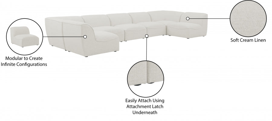 Meridian Furniture - Miramar 175" Linen Textured Fabric Upholstered 7 Piece Modular Sectional - 683Cream-Sec7B - GreatFurnitureDeal