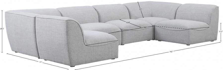 Meridian Furniture - Miramar 142" Linen Textured Fabric Upholstered 6 Piece Modular Sectional - 683Grey-Sec6D
