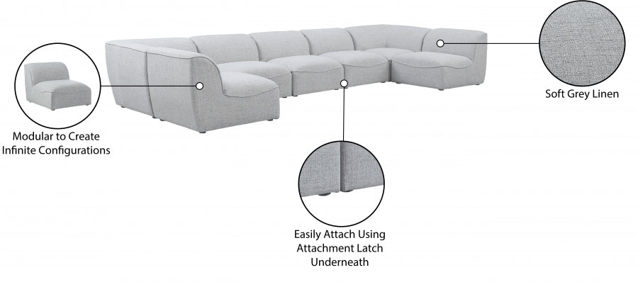 Meridian Furniture - Miramar 175" Linen Textured Fabric Upholstered 7 Piece Modular Sectional - 683Grey-Sec7B - GreatFurnitureDeal
