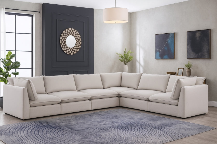 Meridian Furniture - Mackenzie 160" Linen Textured Fabric Upholstered 6 Piece Modular Sectional - 688Beige-Sec6A - GreatFurnitureDeal