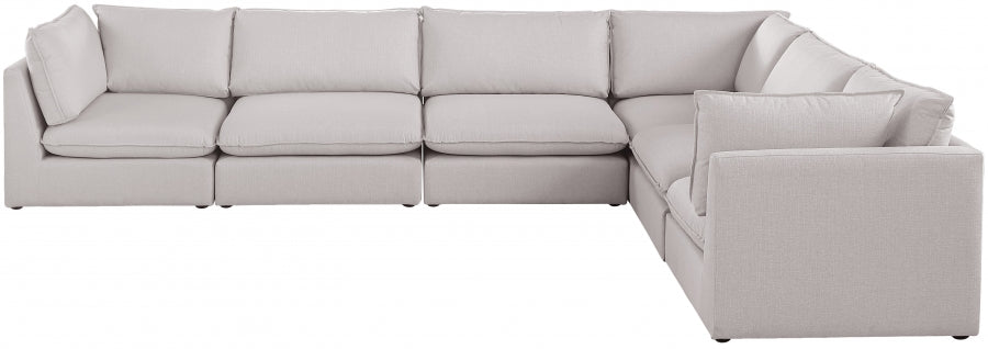 Meridian Furniture - Mackenzie 160" Linen Textured Fabric Upholstered 6 Piece Modular Sectional - 688Beige-Sec6A - GreatFurnitureDeal