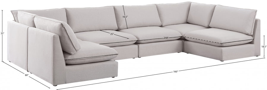 Meridian Furniture - Mackenzie 160" Linen Textured Fabric Upholstered 6 Piece Modular Sectional - 688Beige-Sec6C - GreatFurnitureDeal