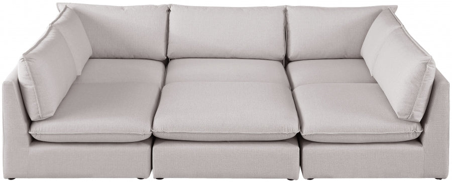 Meridian Furniture - Mackenzie 120" Linen Textured Fabric Upholstered 6 Piece Modular Sectional - 688Beige-Sec6D - GreatFurnitureDeal