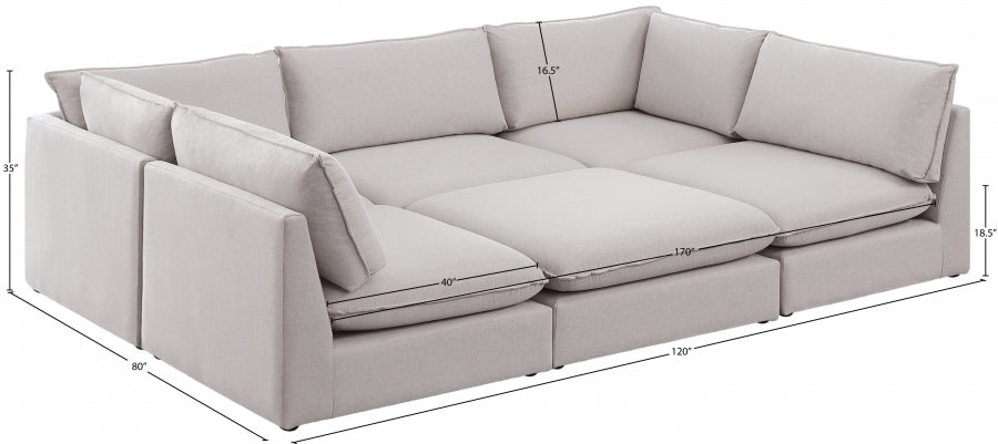 Meridian Furniture - Mackenzie 120" Linen Textured Fabric Upholstered 6 Piece Modular Sectional - 688Beige-Sec6D - GreatFurnitureDeal