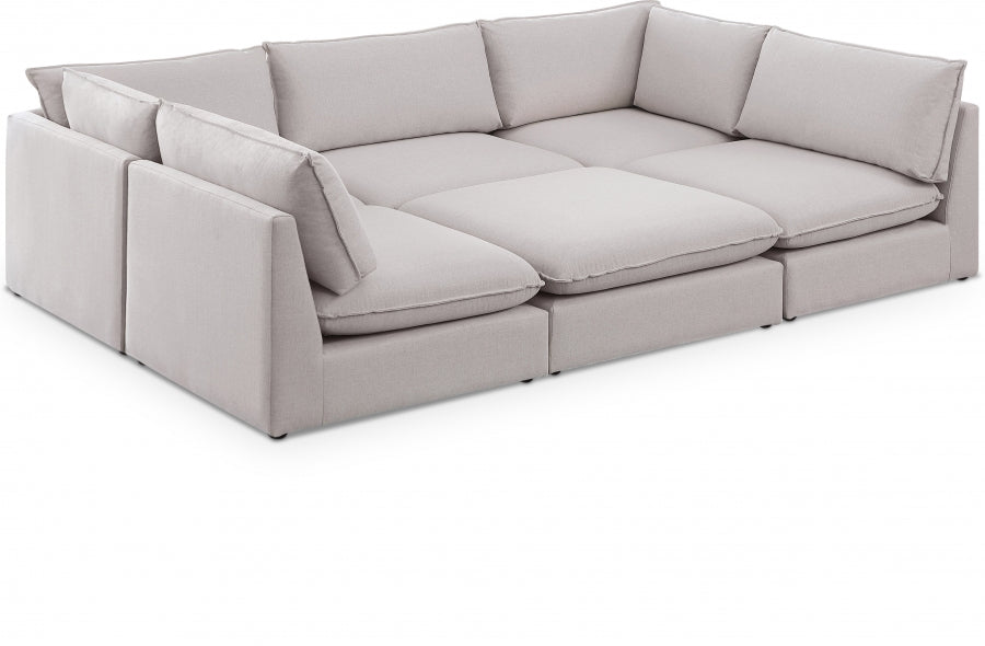 Meridian Furniture - Mackenzie 120" Linen Textured Fabric Upholstered 6 Piece Modular Sectional - 688Beige-Sec6D - GreatFurnitureDeal