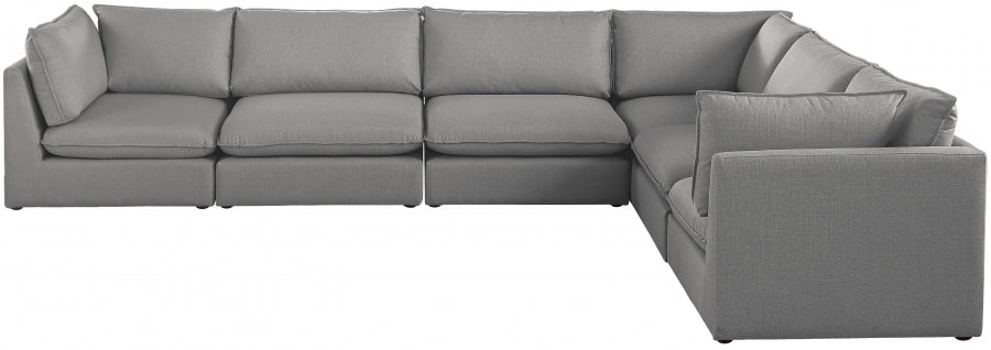 Meridian Furniture - Mackenzie 160" Linen Textured Fabric Upholstered 6 Piece Modular Sectional - 688Grey-Sec6A - GreatFurnitureDeal