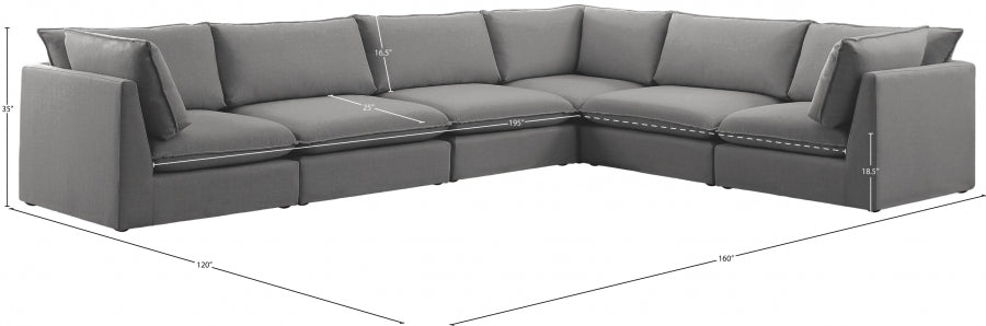 Meridian Furniture - Mackenzie 160" Linen Textured Fabric Upholstered 6 Piece Modular Sectional - 688Grey-Sec6A - GreatFurnitureDeal