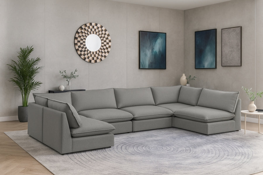 Meridian Furniture - Mackenzie 160" Linen Textured Fabric Upholstered 6 Piece Modular Sectional - 688Grey-Sec6C - GreatFurnitureDeal